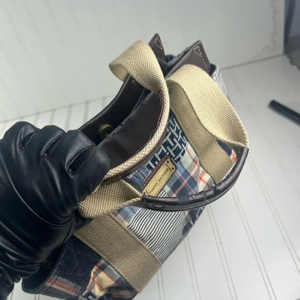 Tommy Hilfiger Vintage Y2K American Patchwork Classic Madras Plaid Denim Handbag - Picture 6 of 15
